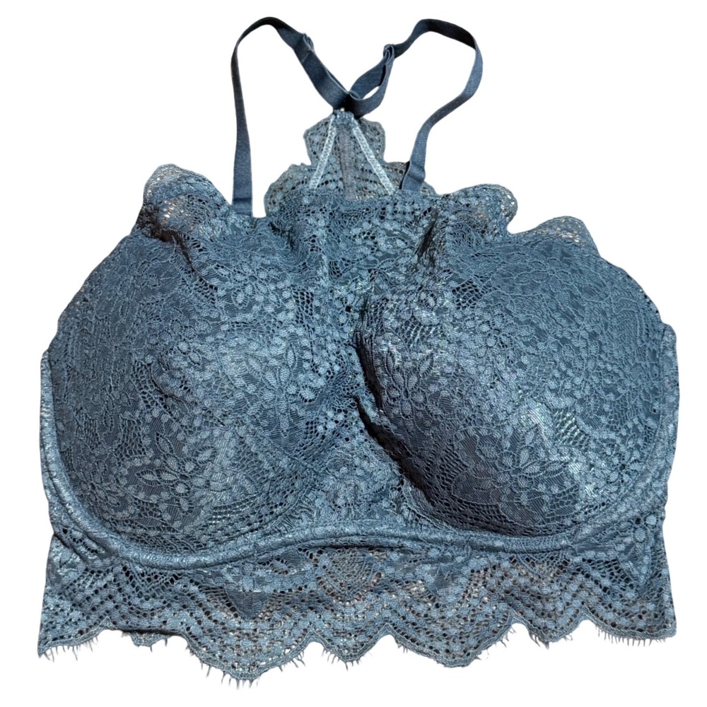 Victoria's Secret‎ PINK Dusty Blue Lace Push-Up Bra / Bralette Size M D-DD